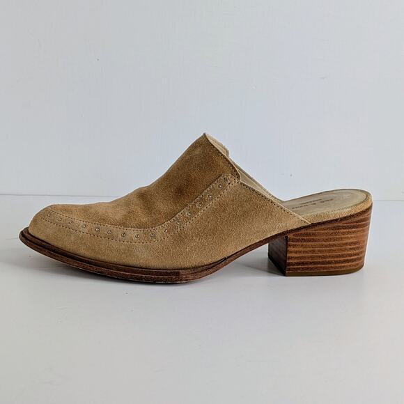 rag & bone Mules Weiss Shoes Womens 37.5 Tan Suede Leather Studded Slip On Heels - Picture 10 of 13